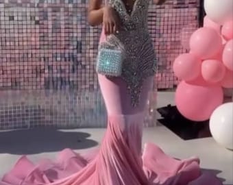 Pink mermaid prom dress, birthday dress, evening dress, wedding dress, african dresses, reception dress, prom dress, homecoming dress