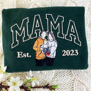 Regalos para el Día de la Madre para Mamá - Sudadera personalizada con foto - Sudadera con capucha bordada con retrato familiar - Regalo de cumpleaños para mamá
