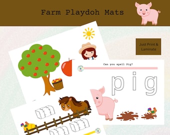 Tapetes de plastilina, actividad temática de granja, tapetes de plastilina, animales de granja, Pdf instantáneo.