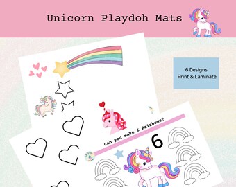 Unicorn Themed Playdough Mats, preschoolers, Instant PDF