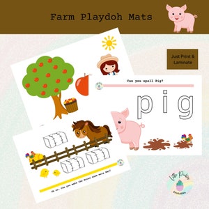 Play doh mats, Farm themed activity, playdough mats farm animals, Instant Pdf.