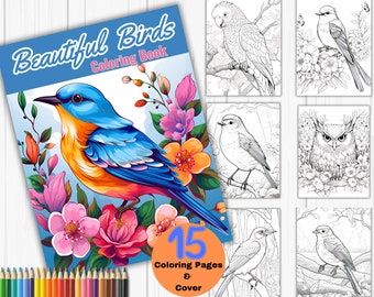 Bird coloring pages, Bird Watcher coloring book, Summertime coloring, Parrot, Owls, Robin, Greyscale coloring, Instant download coloring pdf