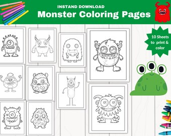 Little Monster coloring pages for kids, monster theme party, Cute coloring sheets monster, preschool coloring, Coloring pdf.