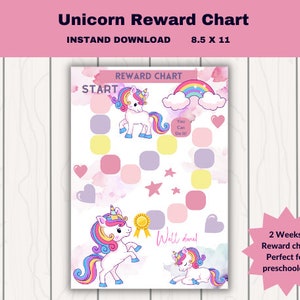 Printable Unicorn Reward Chart/Toddler sticker chart/Behaviour chart for kids/Sticker chart