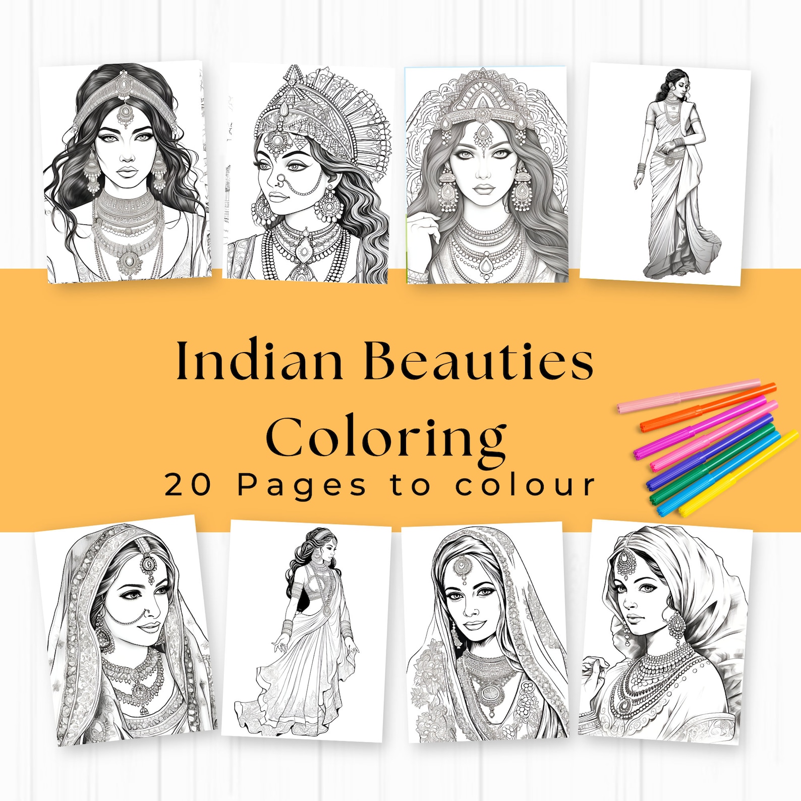 Indian Coloring Pages for Adults, Beautiful Indian Women, Indian Coloring Page, Indian Beauty ...
