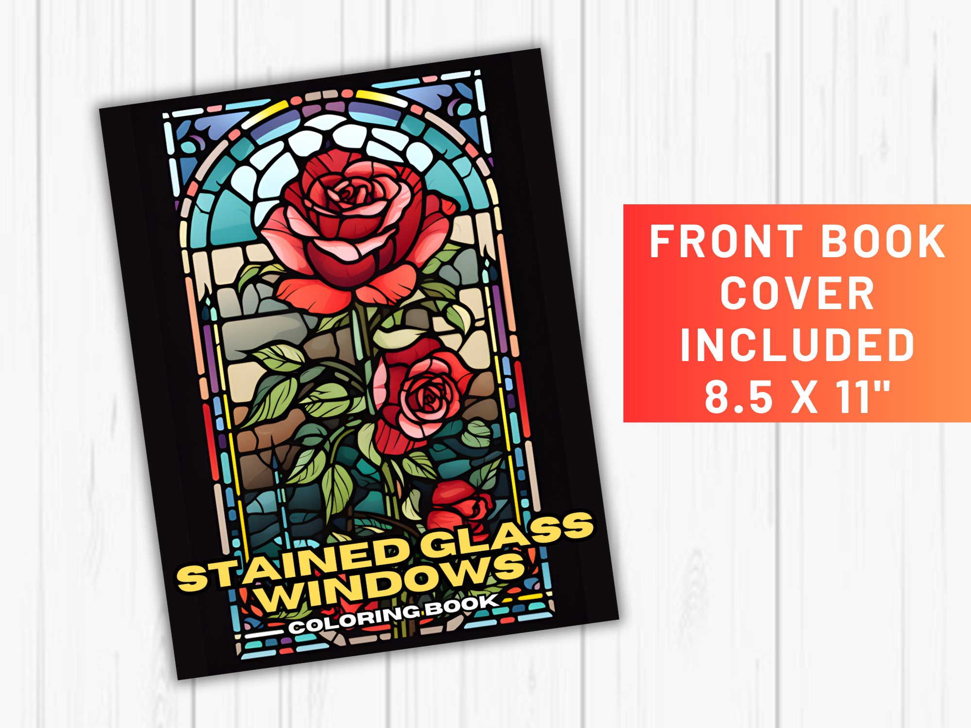 Stained Glass Window Coloring Pages, Adult Coloring Book, Instant
