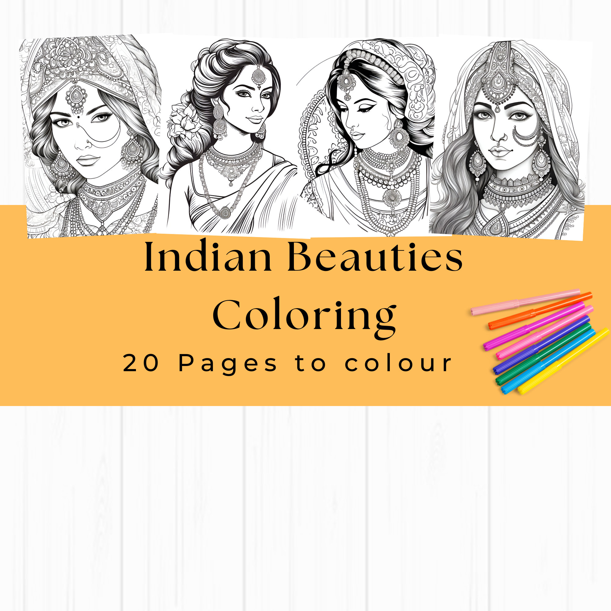 Indian Coloring Pages for Adults, Beautiful Indian Women, Indian Coloring Page, Indian Beauty ...