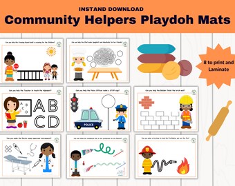 Printable Community Helpers Preschool Activities, Printable Playdough Mats,  Toddler Activities, Instant Download 