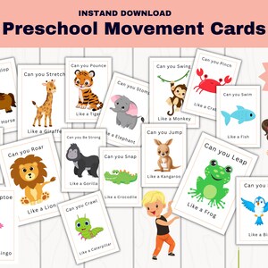 Preschool printable Physical activity, Animal cards, Visual cards for preschool, Motor skills, Montessori cards, speech language cards.