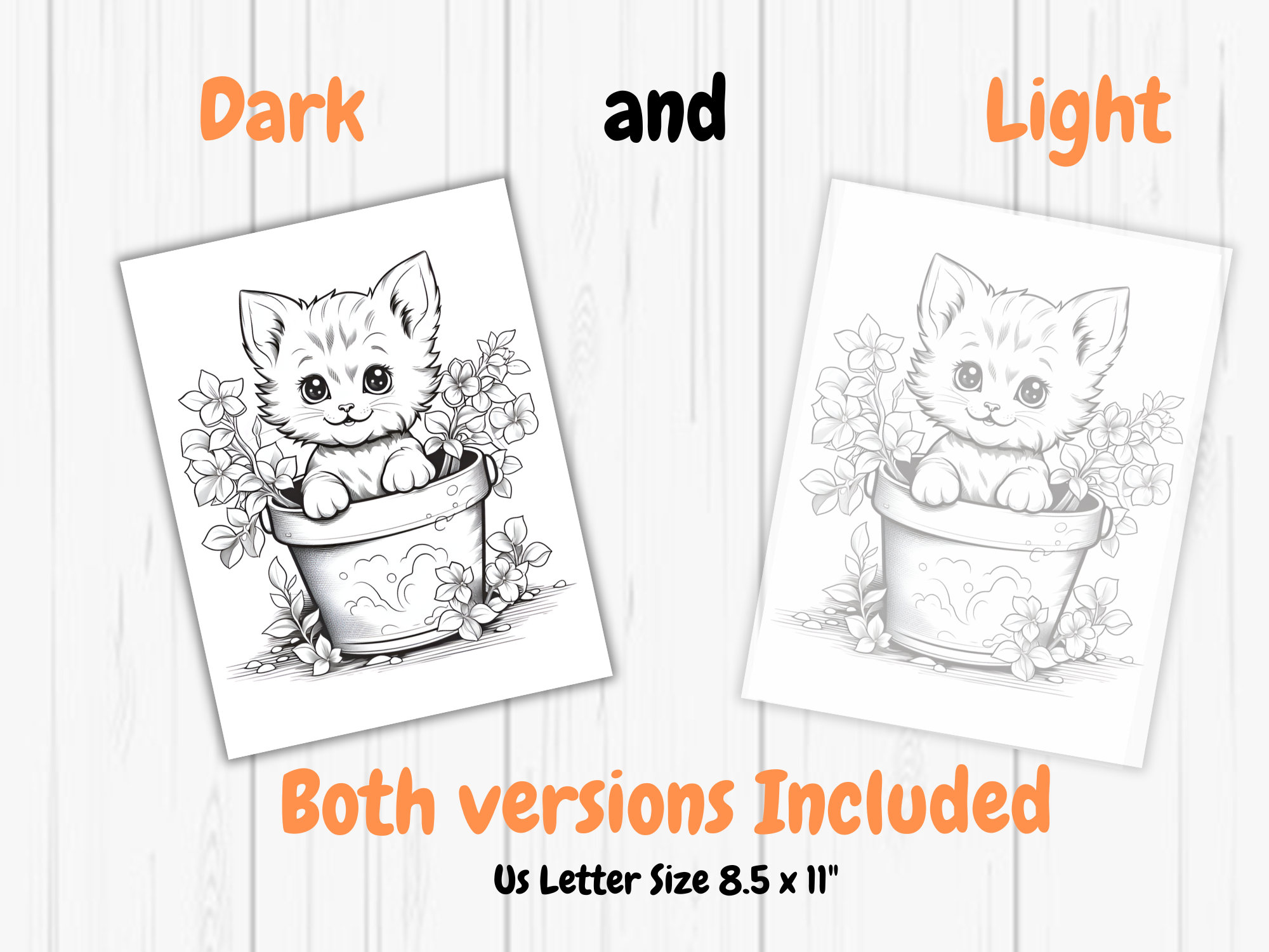 Kitten Coloring Pages for Kids and Adults, 24 Pages for Cat Lovers, Cat ...