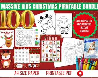 Kids Christmas Activity Bundle, Teacher Christmas resources, Kids Xmas crafts, Xmas coloring over 100 Pages, Instant download