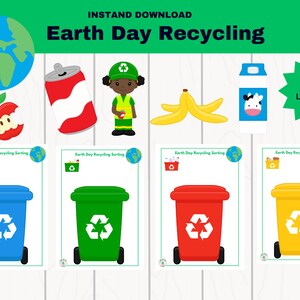 Earth Day Activities, Activities for bored kids, Recycling sorting game for Earth day preschoolers.