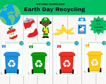 Actividades del Día de la Tierra, actividades para niños aburridos, juego de clasificación de reciclaje para niños en edad preescolar del Día de la Tierra.