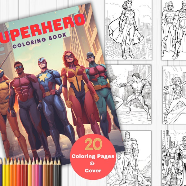 Superhero Coloring Books for adults, adult coloring page, Superhero coloring, Fantasy coloring book, printable coloring pages.