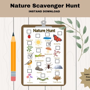 Toddler Scavenger Hunt Printable, Nature Scavenger hunt for kids, Instant download