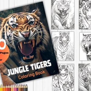 Tiger coloring Pages for adults, Tigers in the jungle, printable Tiger coloring sheets, coloring pdf, Grayscale coloring.