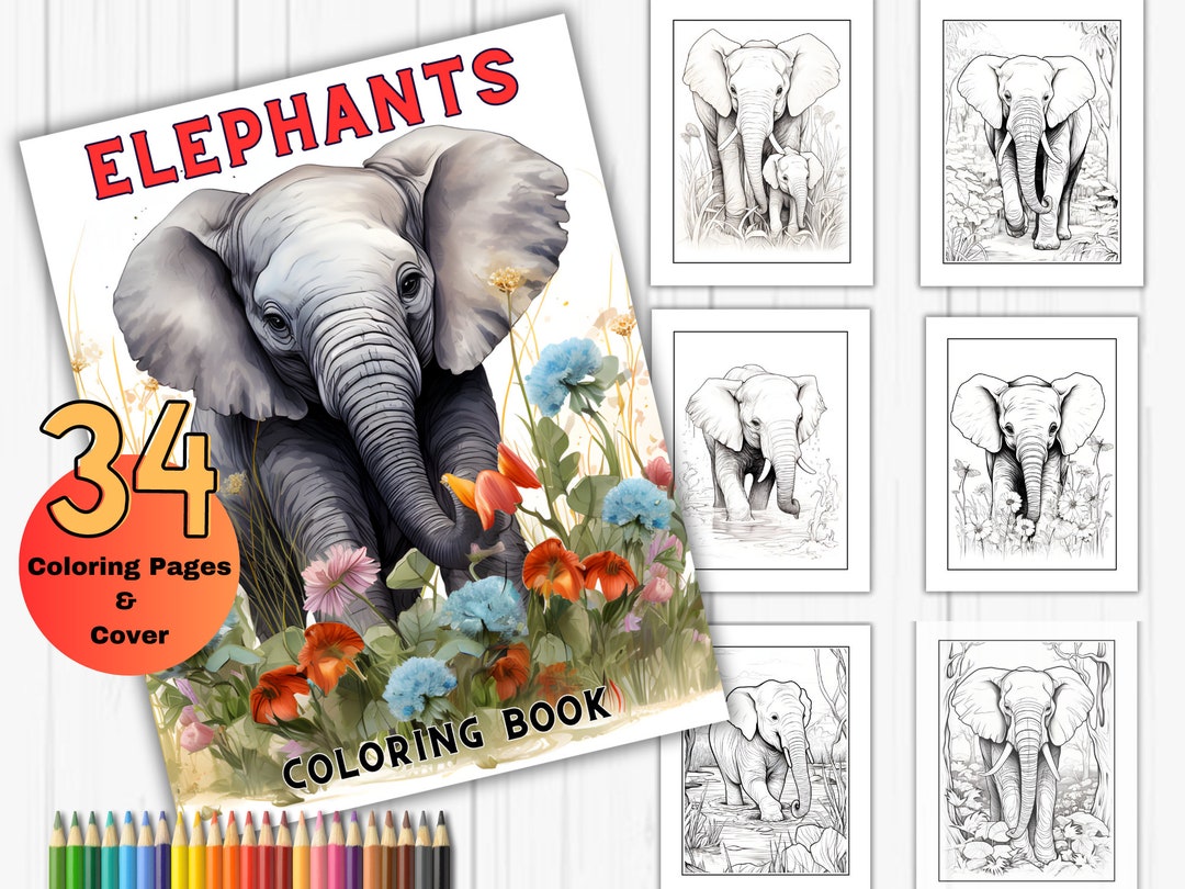 Elephant Coloring Pages for Adults, Coloring Book With Elephant ...