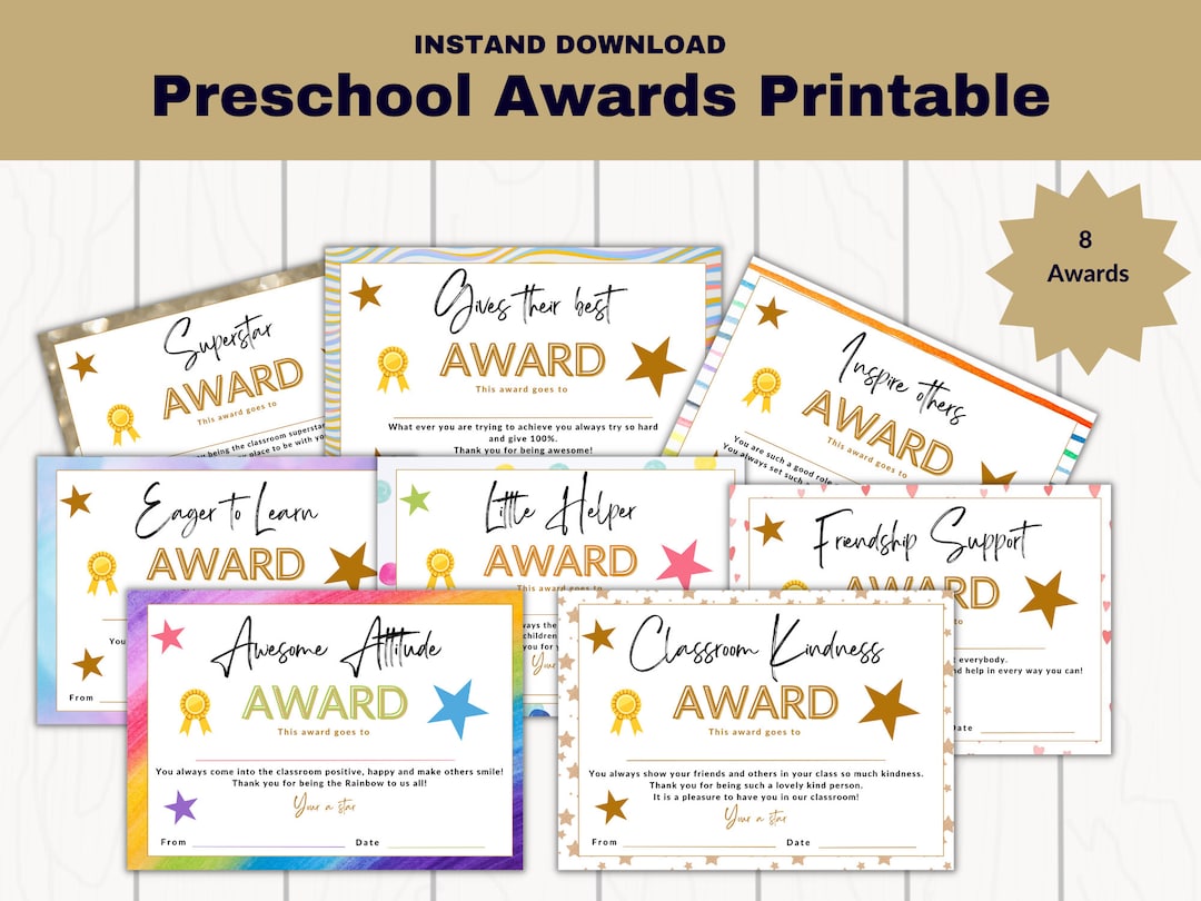 Printable Awards for Preschoolers, 8 Printable Preschool Awards for the
