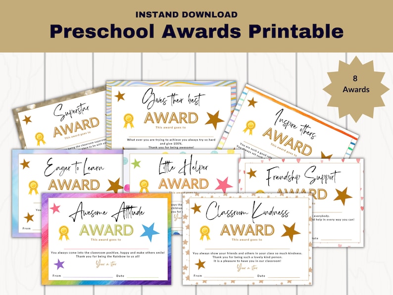 Printable Awards for Preschoolers, 8 Printable Preschool Awards for the ...