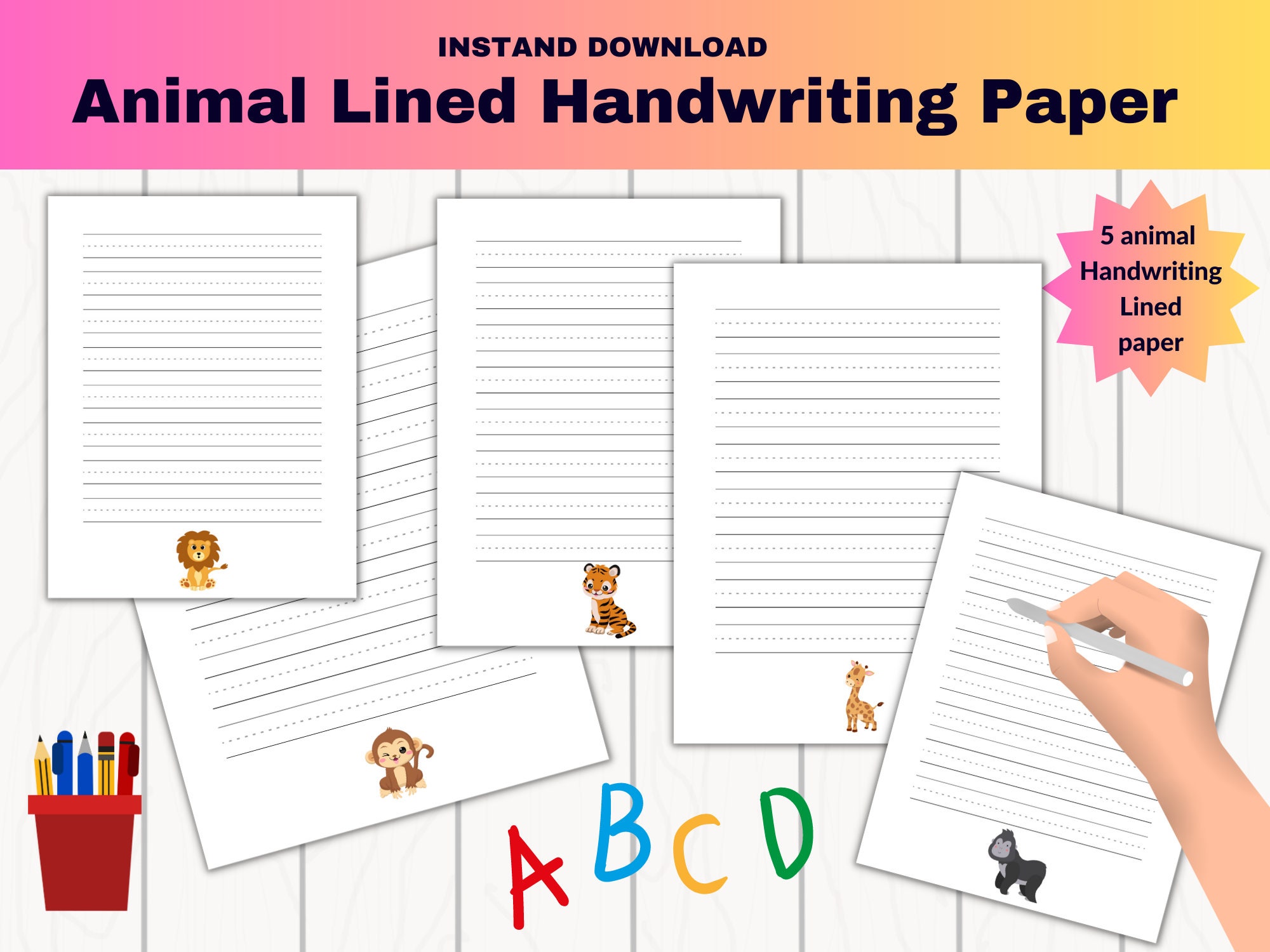 4 Lines Writing Paper for Kids Grade 1 Printable Handwriting Practice  Worksheet Kindergarten Penmanship Paper Instant Download 