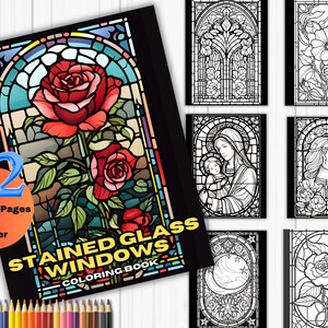 Stained Glass Window coloring pages, adult coloring book, Instant coloring , teen coloring, printable pdf.