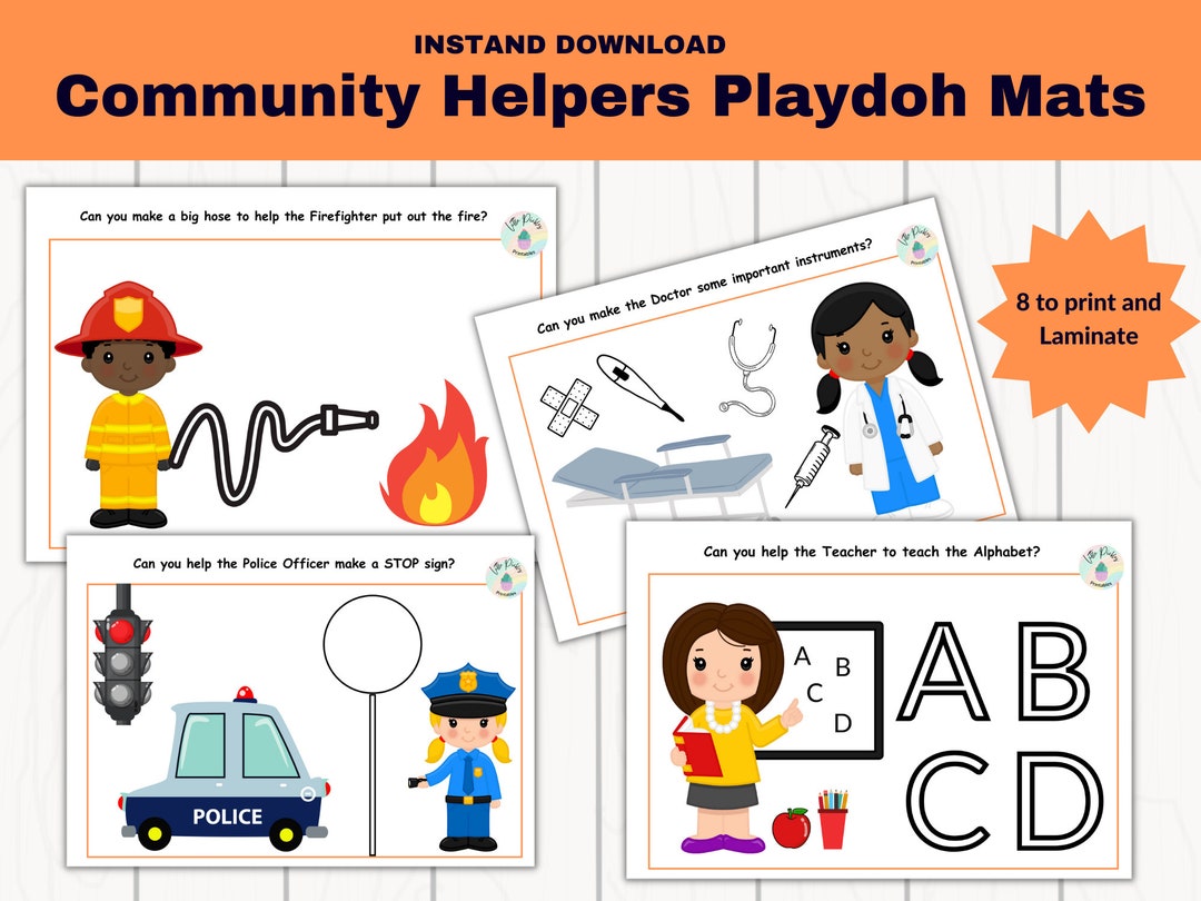 Printable Community Helpers Preschool Activities, Printable Playdough Mats,  Toddler Activities, Instant Download 