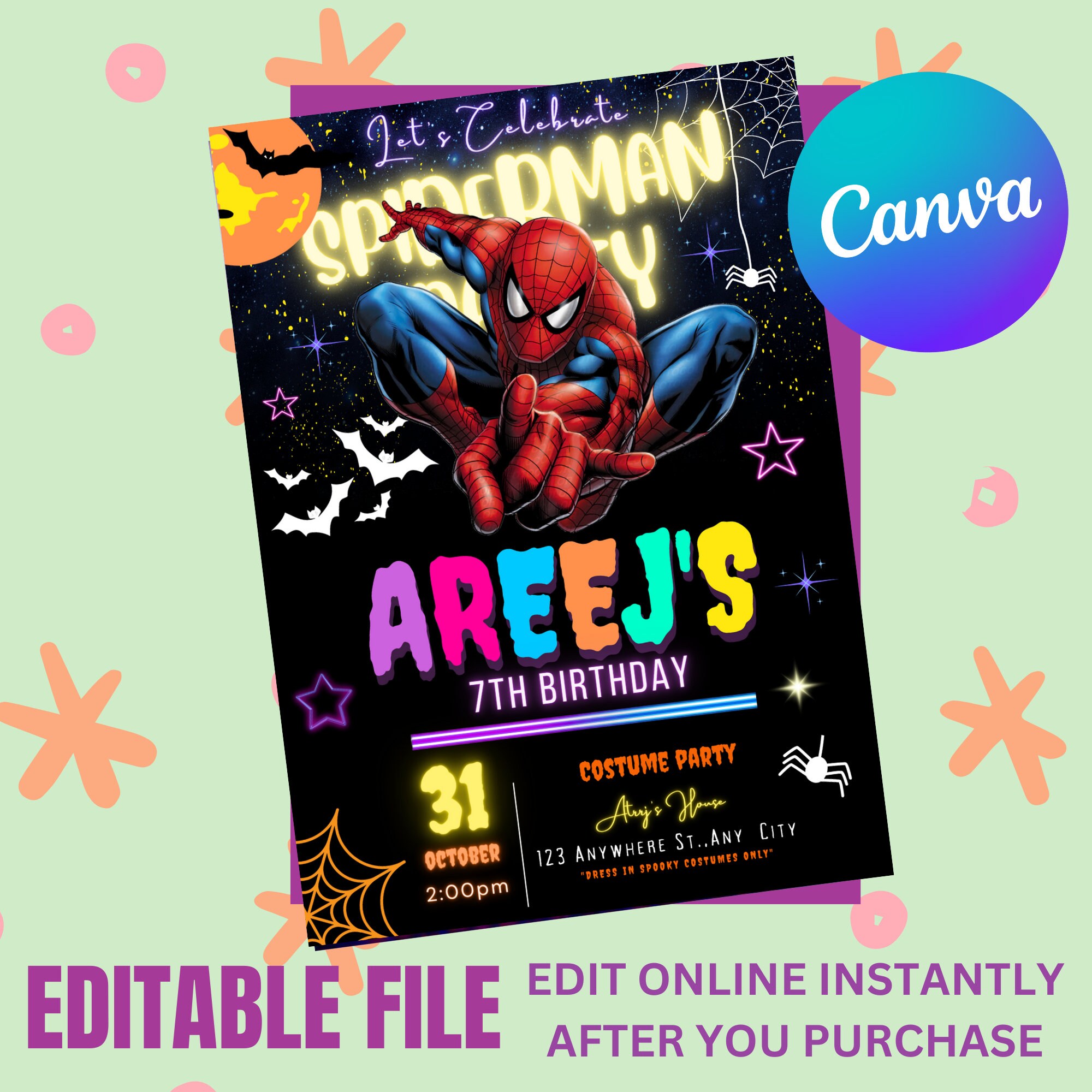 Editable Spiderman Birthday Invitation Template, Printable Birthday Editable Spiderman Birthday Invitation Template, Printable Birthday