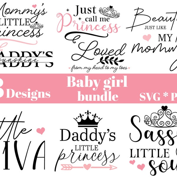 Baby Girl SVG PNG Bundle | Baby Shower | Newborn Bundle SVG file for Cricut | Baby Onesie svg