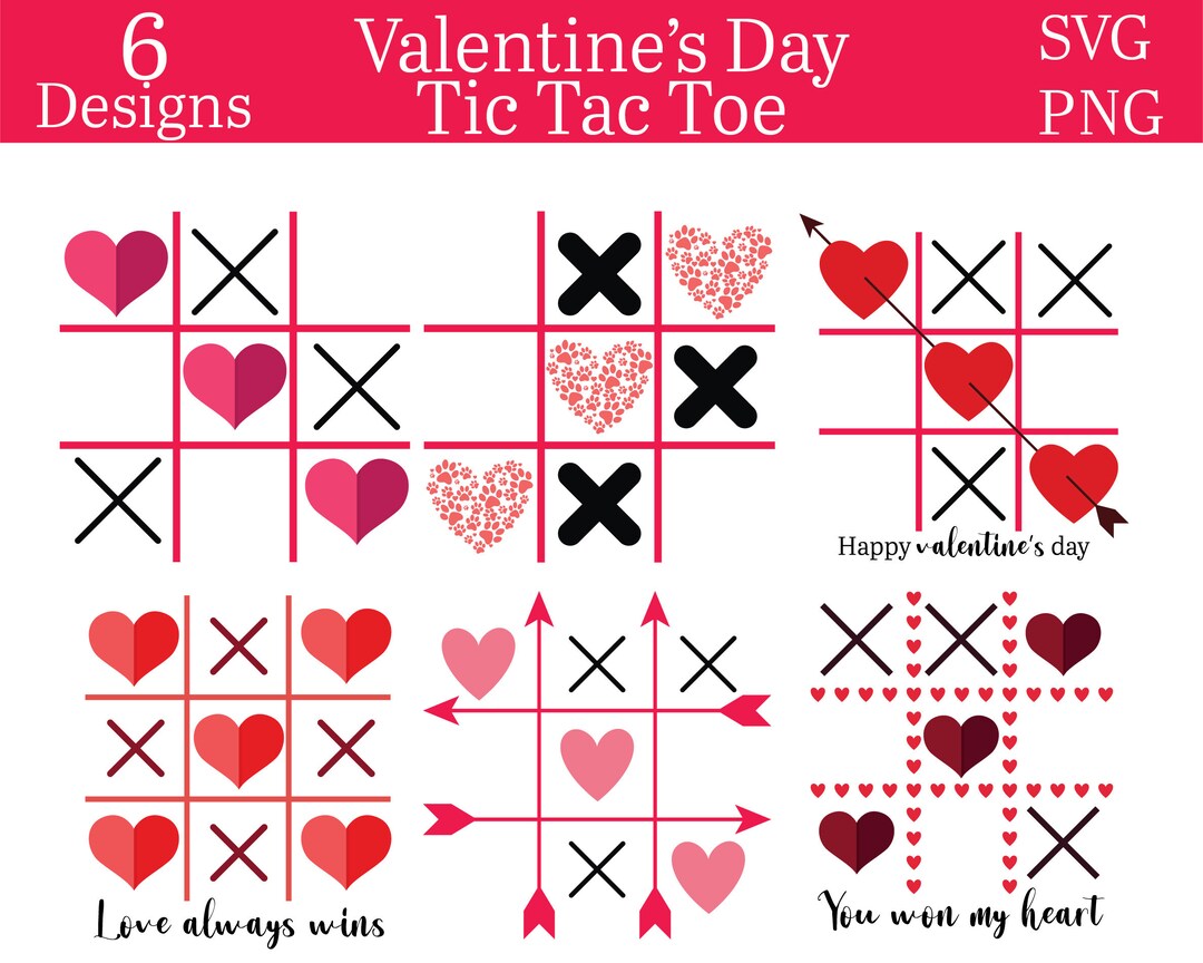 Valentine's Day TIC TAC TOE Svg & Png Designs Sticker Sheet - Etsy