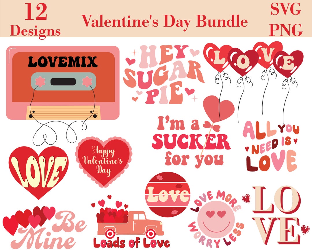 Valentine's Day Bundle | Valentine's PNG & SVG | Retro Valentine's Day ...