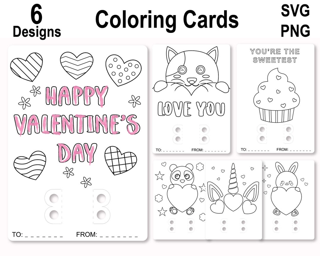 Valentine Coloring Cards SVG & PNG Files Etsy