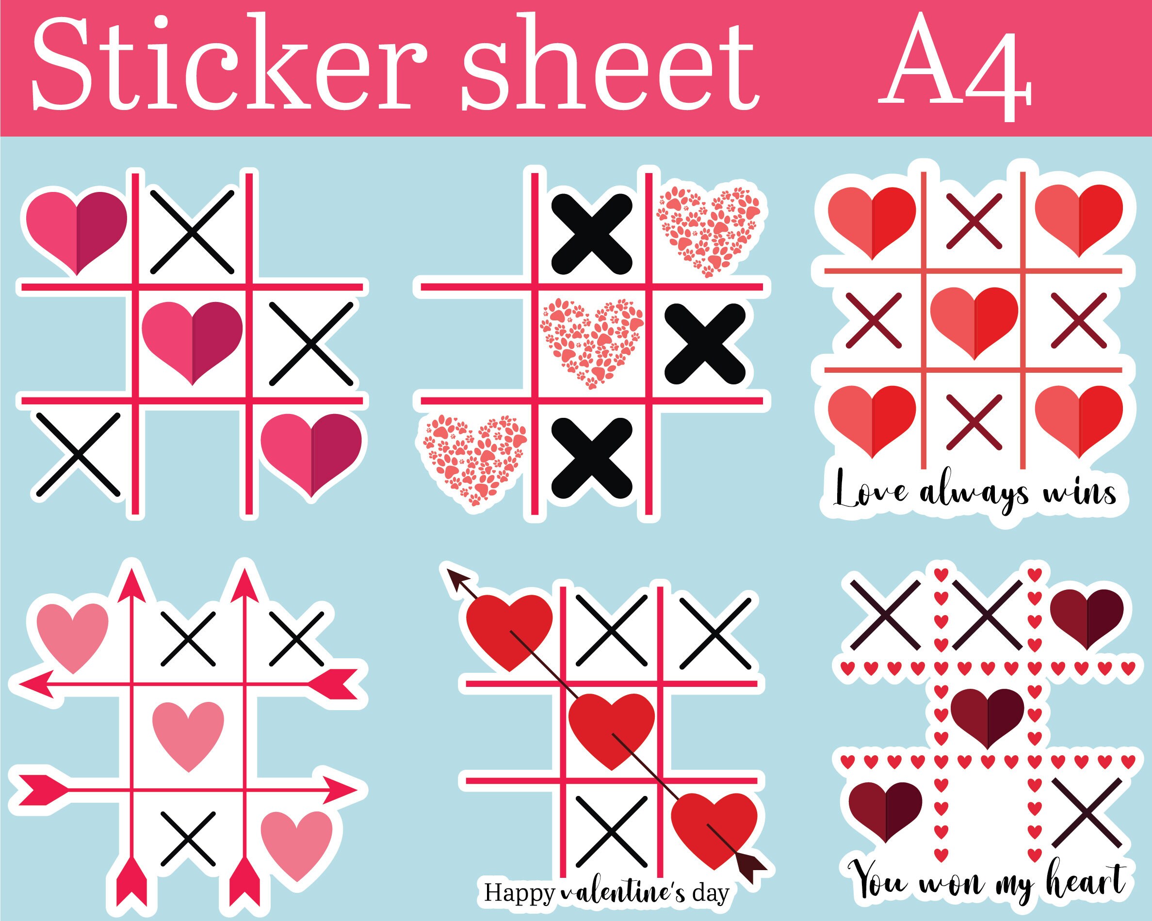 Valentine's Day TIC TAC TOE Svg & Png Designs + Sticker Sheet - Etsy