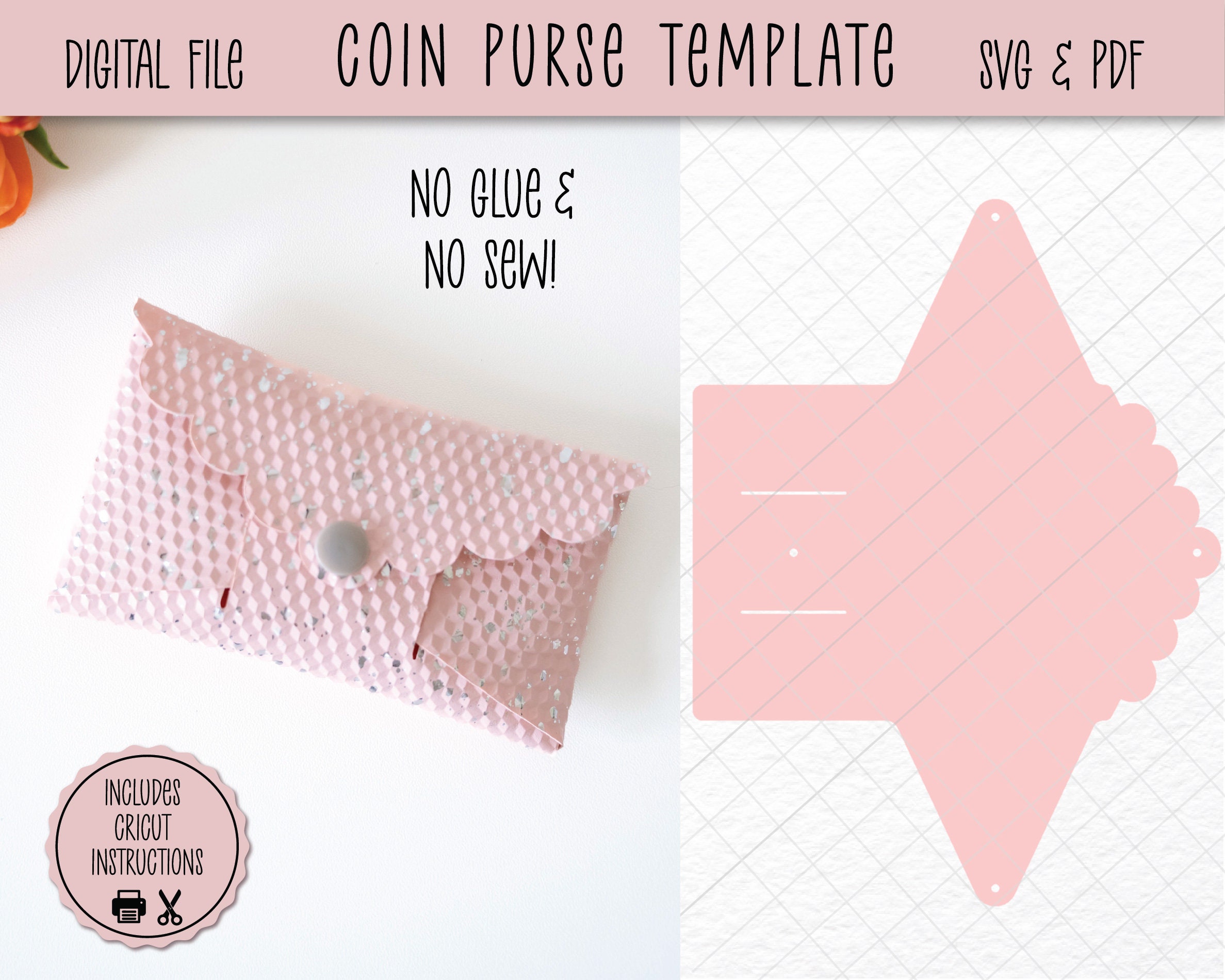 No sew Pouch Template SVG Craft Pattern Coin Purse DIY Leather Purse Etsy