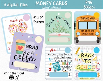 Teacher Appreciation Money Card Holder PNG Designs: Back To School (Digital Download)