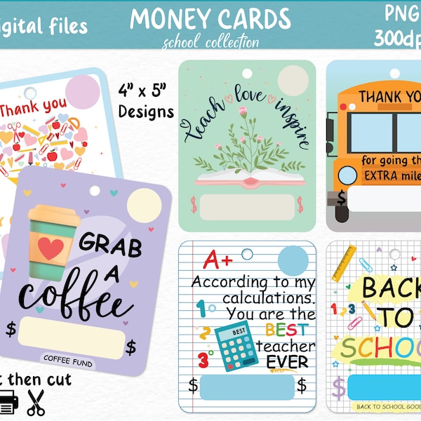 Teacher Money Card holder PNG Designs | Back To School | Teacher Appreciation | Lip Balm Pouch Money Holder | Digital download