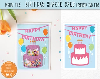 Gelukkige verjaardag Shaker-kaart | Digitaal downloaden