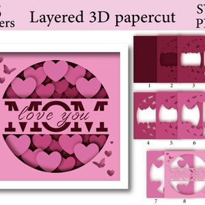 3D Mothers Day SVG Papercut File / Shadow Box SVG / Layered Paper Art / Biglietti di auguri a strati