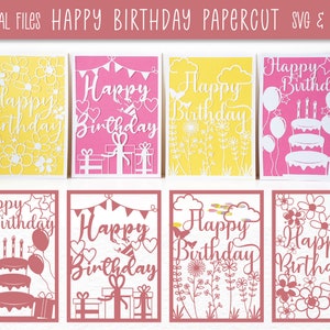 Gelukkige verjaardag papier gesneden ontwerp | Digitaal downloaden