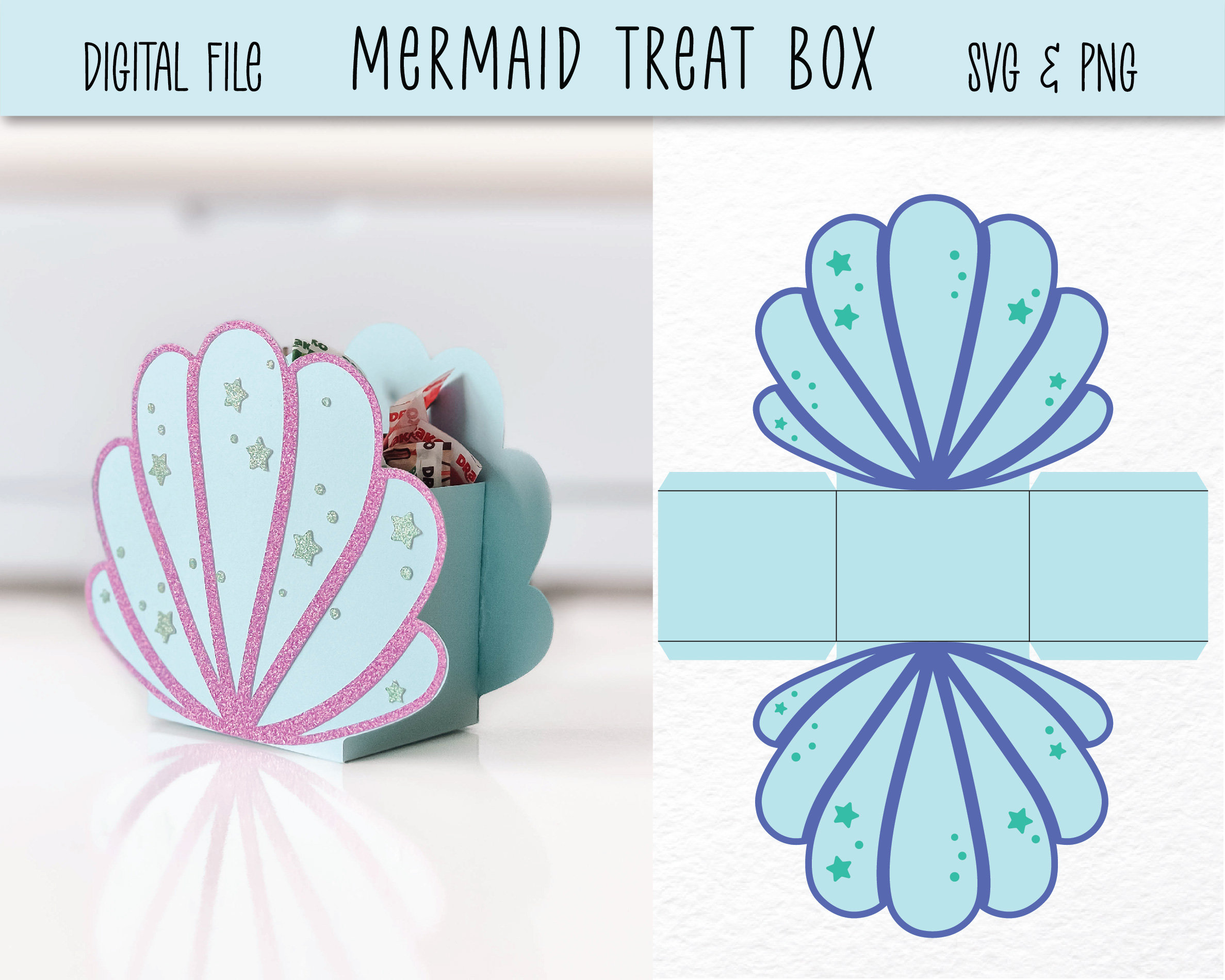 Mermaid Theme Party Treat Box | Favor Box SVG - Etsy