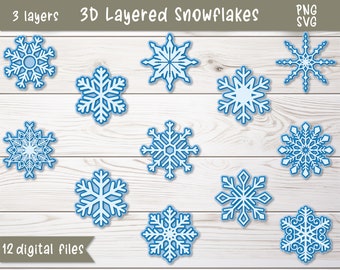 Fiocchi di neve di Natale 3D / Papercut a strati SVG / Download digitale / Download istantaneo