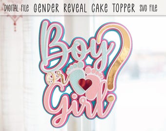Decorazione per torta rivelatrice del sesso / Decorazione per festa per maschietto o femminuccia / Download digitale
