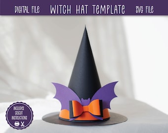 Modello di cappello da strega SVG: fiocco da pipistrello di Halloween (download digitale)