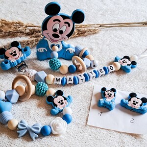 Schnullerkette oder Greifling, Geschenk zur Geburt, Taufe, Babyartikel, Mickey Maus Bild 1