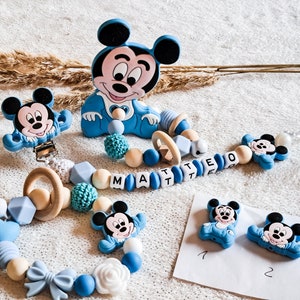 Schnullerkette oder Greifling, Geschenk zur Geburt, Taufe, Babyartikel, Mickey Maus Bild 8