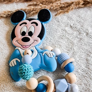 Schnullerkette oder Greifling, Geschenk zur Geburt, Taufe, Babyartikel, Mickey Maus Bild 6