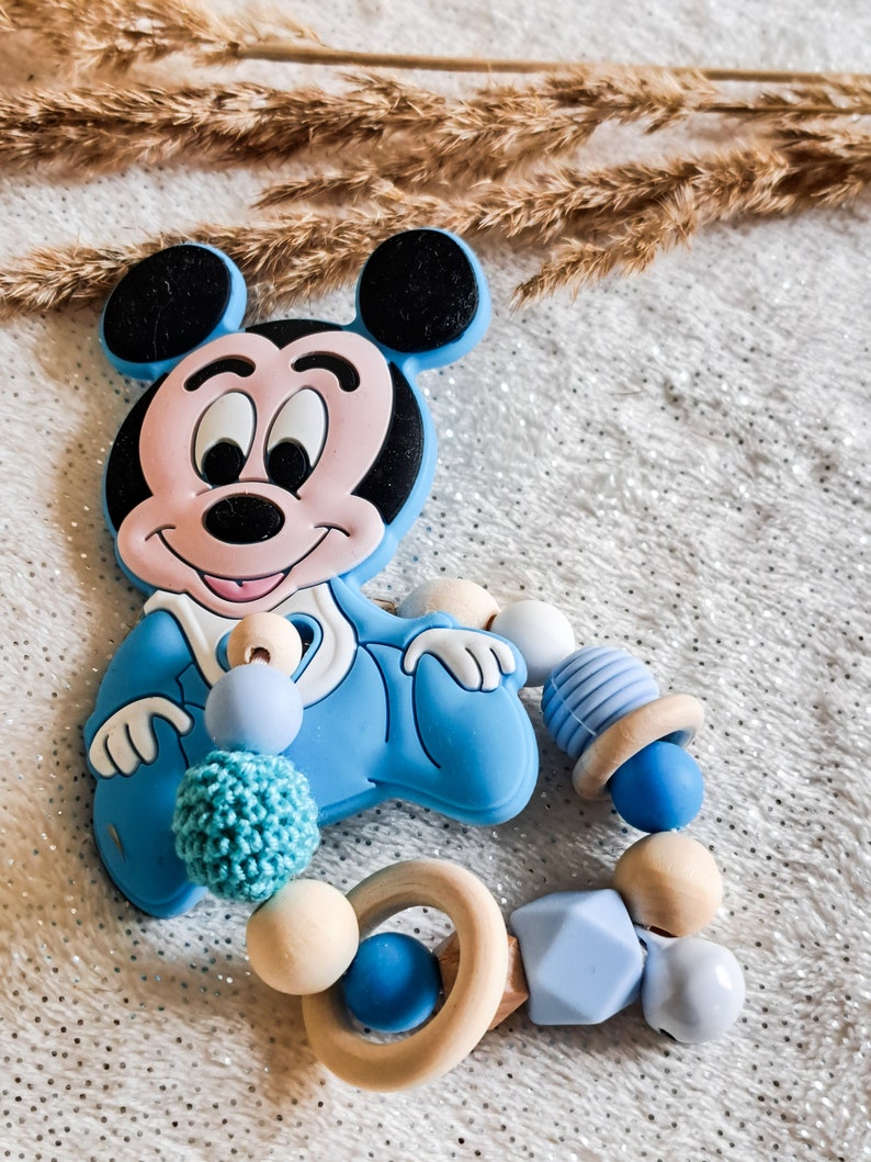 Schnullerkette oder Greifling, Geschenk zur Geburt, Taufe, Babyartikel, Mickey Maus Bild 6