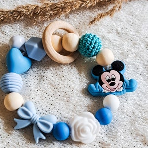 Schnullerkette oder Greifling, Geschenk zur Geburt, Taufe, Babyartikel, Mickey Maus Bild 7