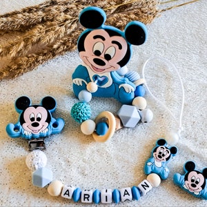 Schnullerkette oder Greifling, Geschenk zur Geburt, Taufe, Babyartikel, Mickey Maus Bild 4