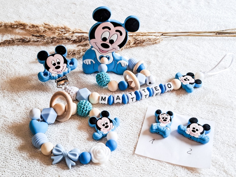 Schnullerkette oder Greifling, Geschenk zur Geburt, Taufe, Babyartikel, Mickey Maus Bild 2