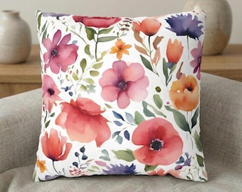 Housse de coussin décoratif floral aquarelle : coussin botanique Cottagecore